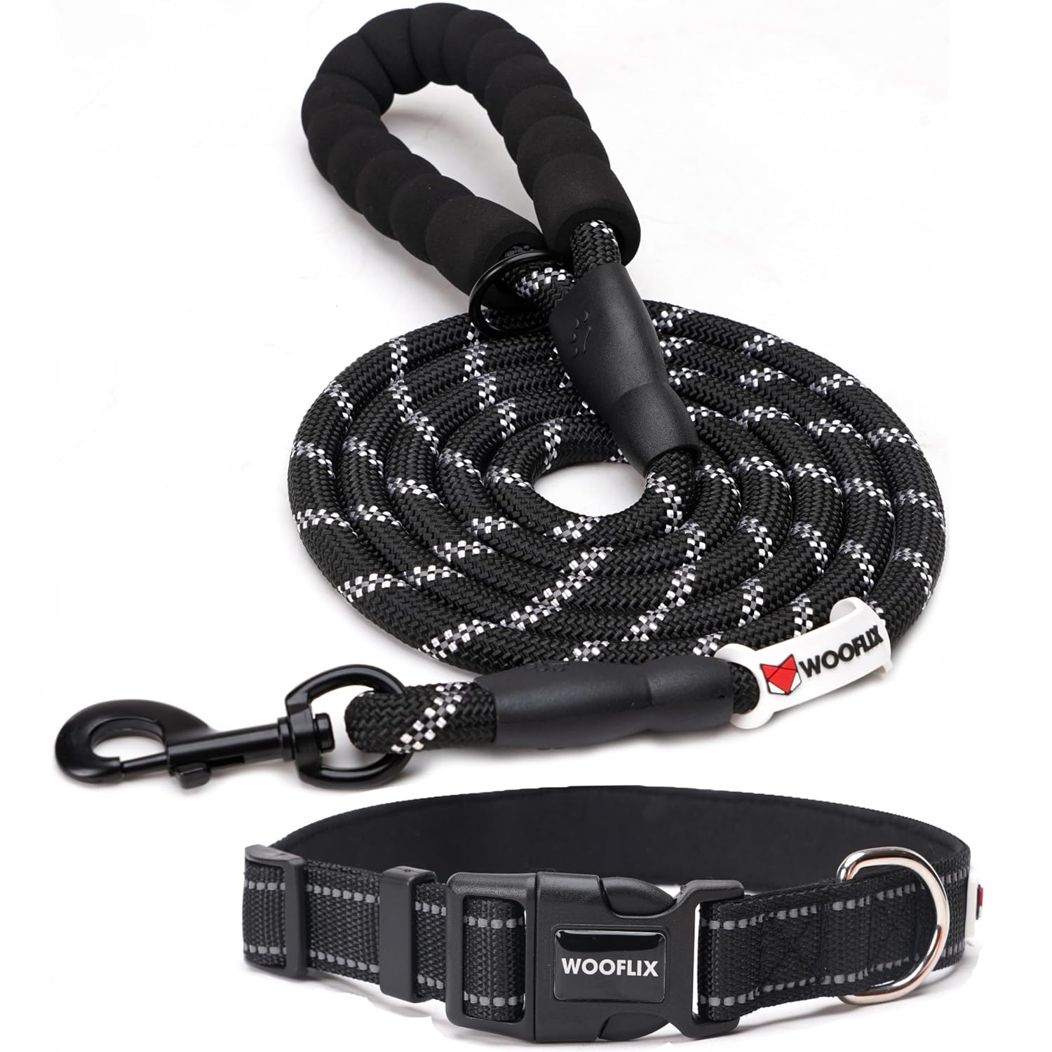 WOOFLIX Reflective Dog Leash And Collar Set - Black